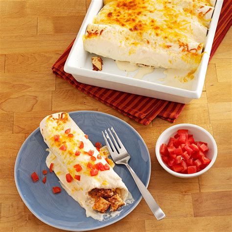 We have the easiest sour cream chicken enchiladas recipe packed with chicken, cheese and sour cream sauce. Makeover Sour Cream Chicken Enchiladas Recipe | Taste of Home