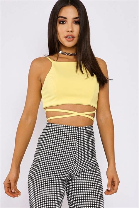 Amarae Yellow Tie Back Crop Top Fashion Clothes Women Crop Tops Outfits 2017