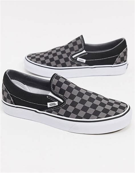 Vans Classic Slip On Checkerboard Trainers In Black And Grey Asos