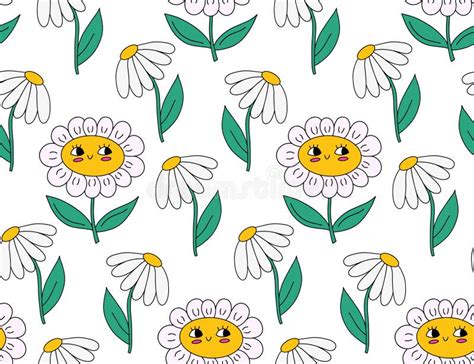 Cute Kawaii Y K Daisy Seamless Pattern Background With Daisy Chamomile