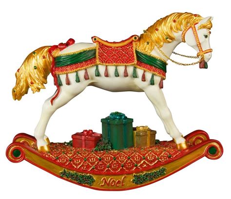 A White Horse With Gold Mane Standing On Top Of A Sleigh Filled With