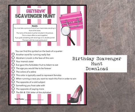 Birthday Party Mall Scavenger Hunt Game Custom Download Find Etsy