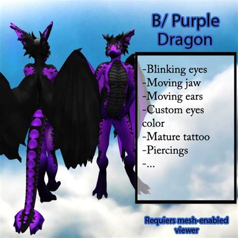 Second Life Marketplace Furry Dragon Blackpurple