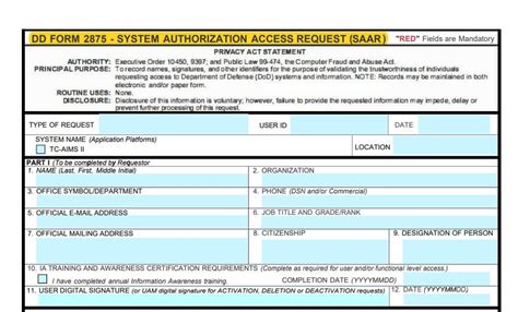 Form Dd 2875 System Authorization Access Request