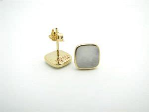 Kabana 14k Gold Square Stud Earrings With Inlay Mother Of Pearl Inlay