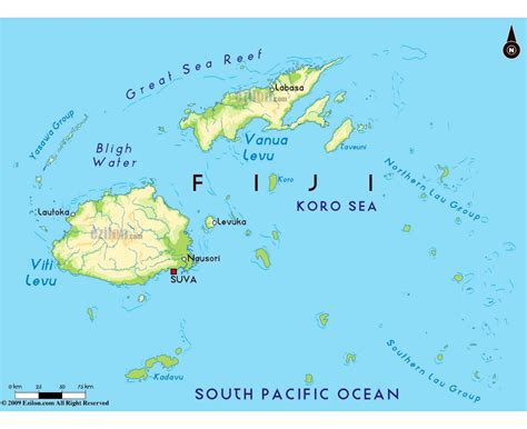 Detailed Fiji Islands Map
