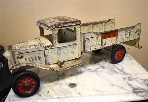 vintage buddy l wrecking pressed steel toy truck w wooden wheels ebay
