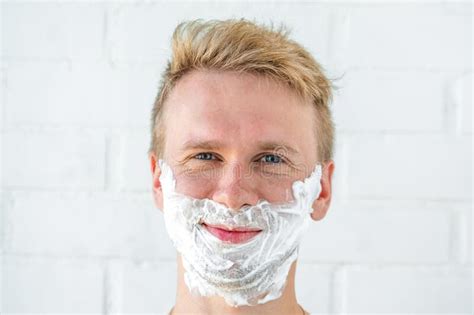 A Young Man With Shaving Foam On His Face Stock Image Image Of