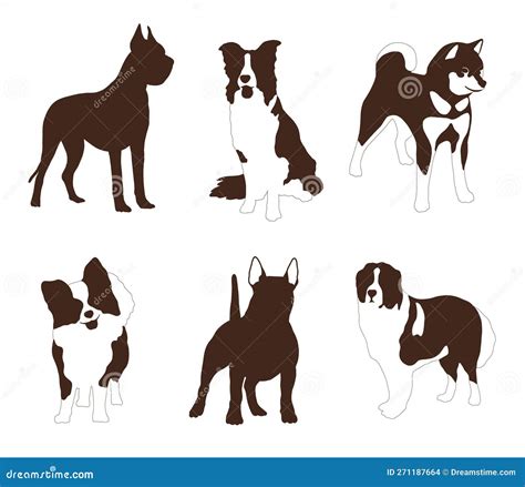 A Set Of Silhouettes Of Dogs With Different Breeds Stock Illustration