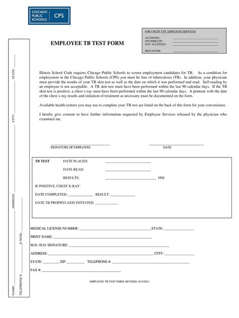 Printable Tb Test Form For Employment Printable Word Searches