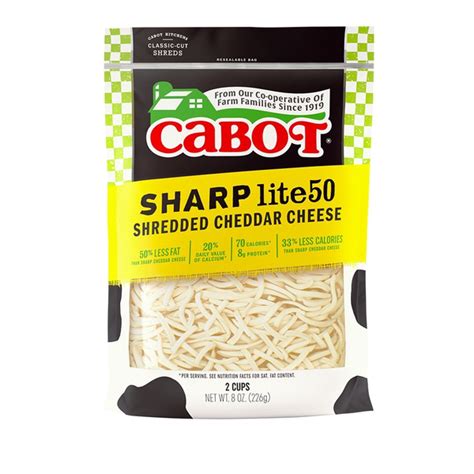 Cabot Cheese Shredded Cheese Sharp 50 Light White Cheddar Shreds 8