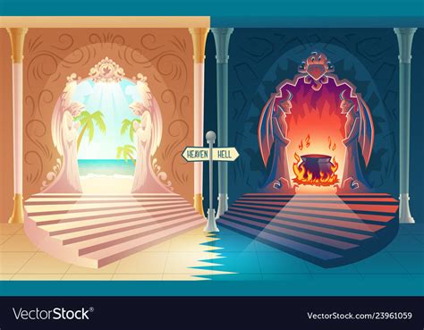 Heaven And Hell Entrances Cartoon Concept Vector Image