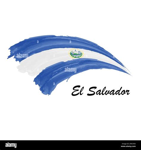 Watercolor Painting Flag Of El Salvador Hand Drawing Brush Stroke Illustration Stock Vector