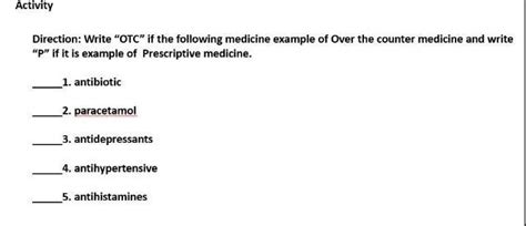 Activitydirection Write Otc If The Following Medicine Example Of