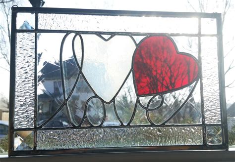 Two Hearts One Love Stained Glass Panel Etsy