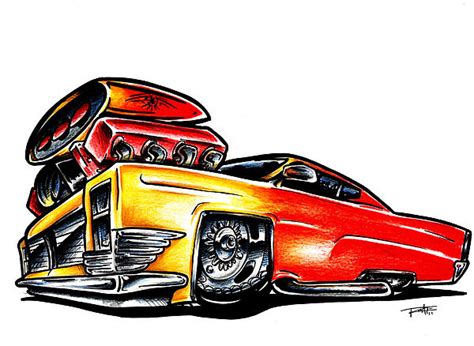Hot Rod Muscle Car Cadillac Cartoon Framed Prints Hot Rod
