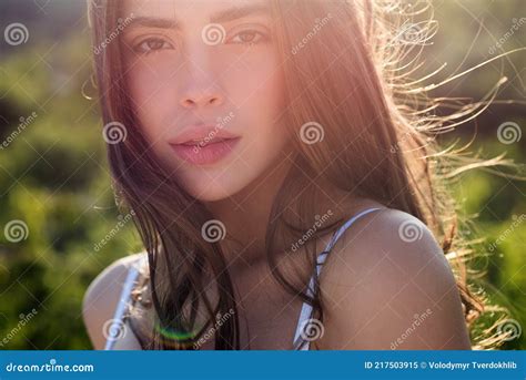 Portrait Of Beautiful Model With Natural Nude Make Up Beauty Girl Face Young Sensual Woman
