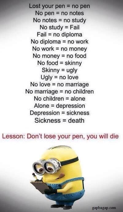 Best 25+ minions friends ideas on pinterest | minions funny hilarious, minions funny quotes and. Funny Minion Quotes About Lost Pen… - Minion Quotes & Memes