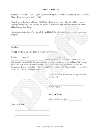 Example Of An Affidavit Free Printable Documents