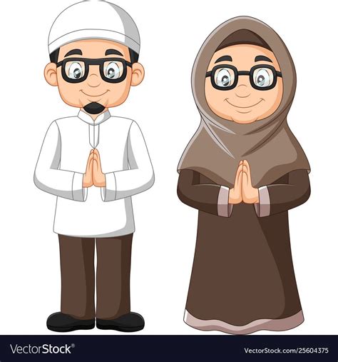 Cartoon Old Muslim Couple On White Background Vector Image On Kartun