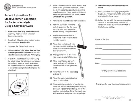 Illinois Patient Instructions For Stool Specimen Collection For