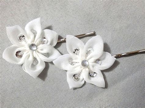 Silk Flower Floral Wedding Hair Pins Pair Of 2 Droplet Weddings