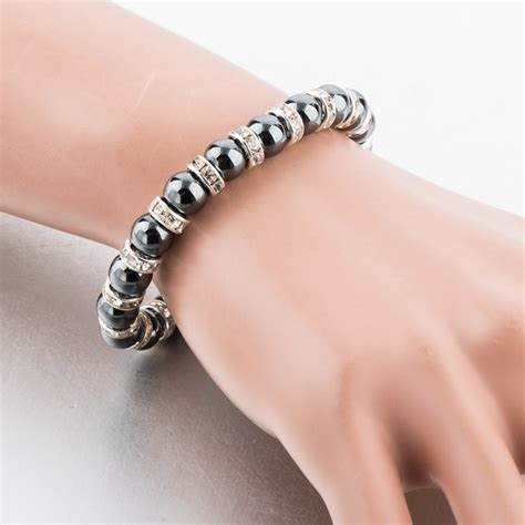 Fashion 8mm Magnetic Hematite Stone Bead Bracelet With Spacer Beads For