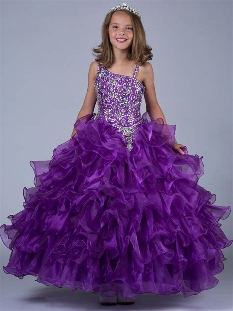 Shoulder Beaded Flower Girl Dresses Purple Sequins Ball Gown 2015 Long