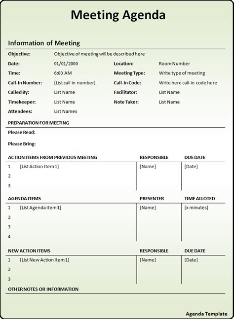 Meeting Agenda Template Free Word Templates