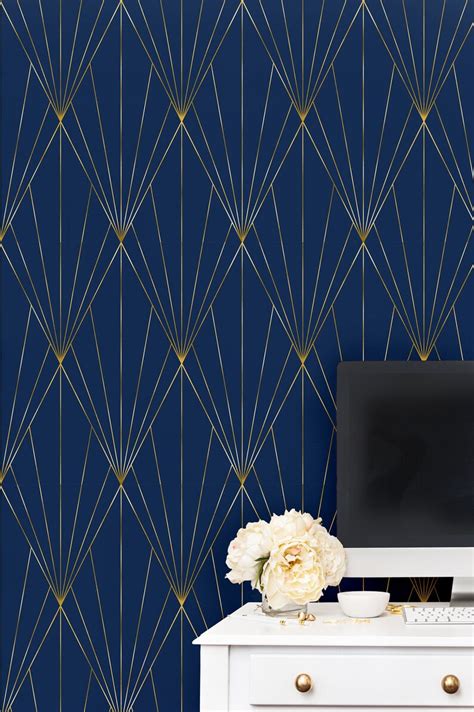 Navy And Gold Peel And Stick Wallpaper Self Adhesive Geometric Etsy