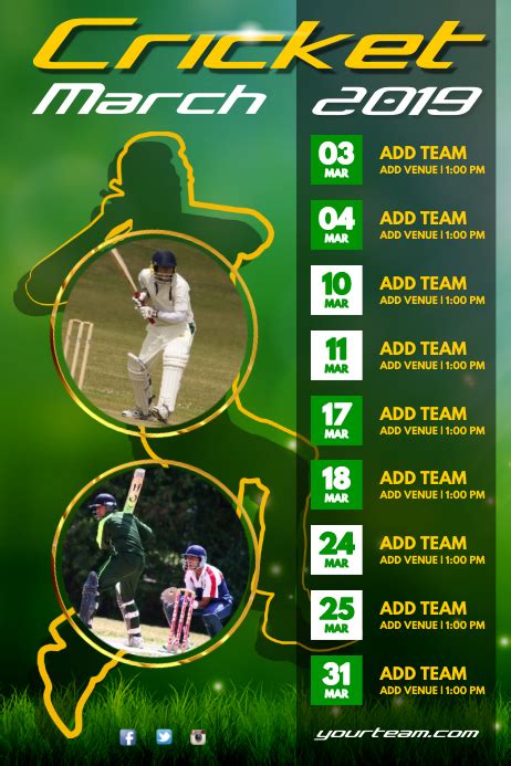 Cricket Team Game Schedule Poster Template Postermywall