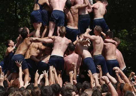 Here S A Bunch Of Hot Shirtless Navy Freshmen Climbing A Greasy Pole For Tradition Shirtless
