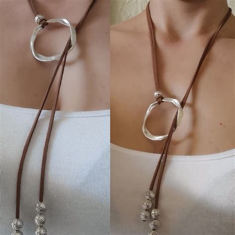Long Bohemian Leather Necklace For Women Boho Lariat Etsy Bohemian