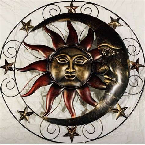 32 Inches In Diameter Metal Outdoor Sun And Moon Decor Etsy In 2020