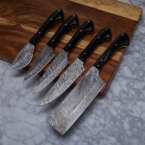 Handmade Damascus Kitchen Knife 5 Piece Set Kch 18 Evermade