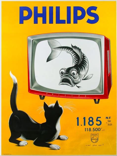 Cartoon Cat And Fish On Tv In Philips Electronics French Poster By