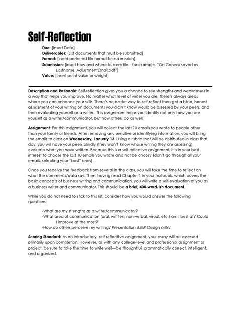 Self Reflection Paper Personal Reflection Example Personal