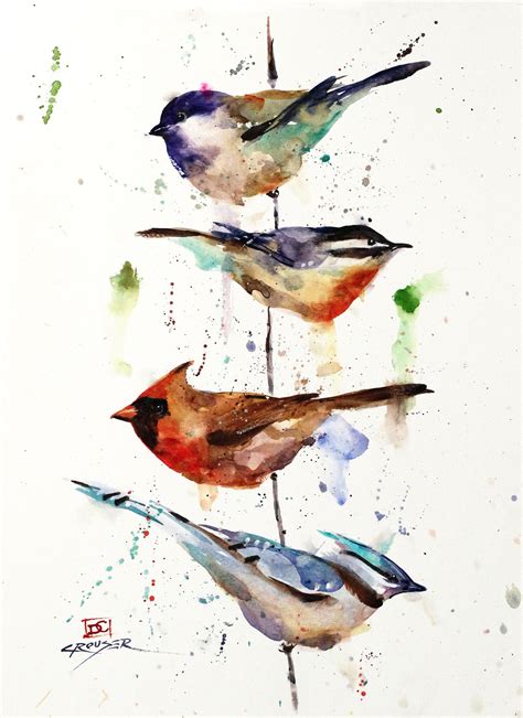 Cardinal Chickadee And Nuthatch Watercolor Bird Print By Dean Crouser By