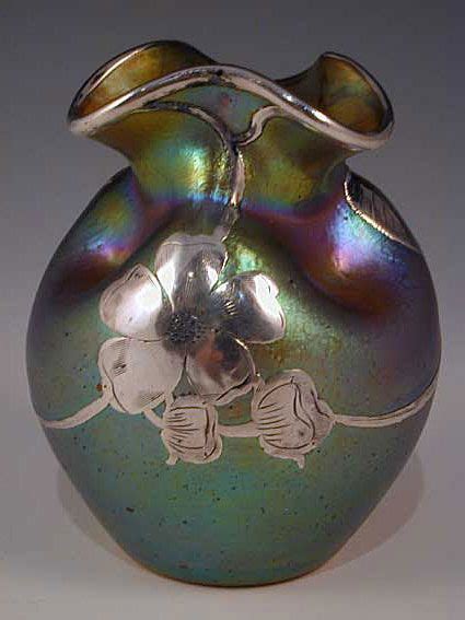 Loetz Art Nouveau Iridescent Glass Vase With Silver Overlay In 2023 Pottery Vase Vase Crafts