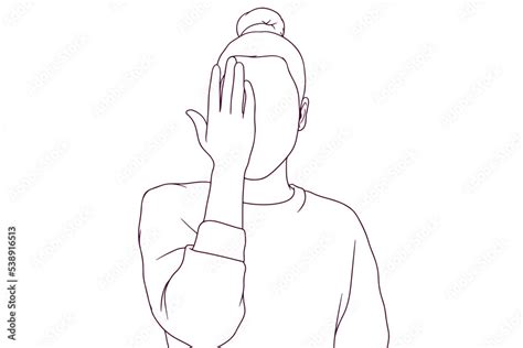 Girl Covering Her Face With Her Palm Hand Drawn Style Vector