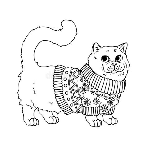 Cute Cat In Cozy Sweater Sketch For Your Design Stock Vector