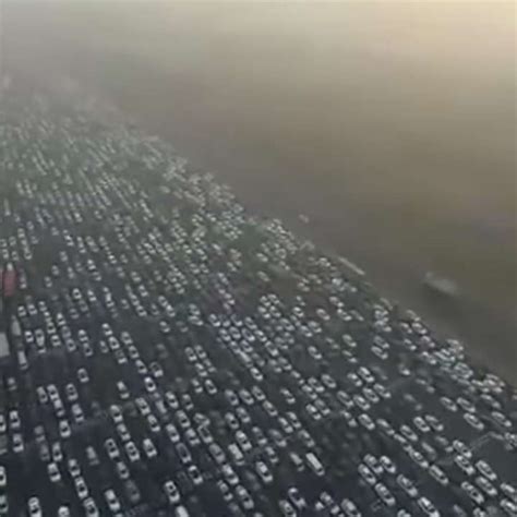 Drone Footage Showing Extent Of Smog Stricken Beijings Traffic Jams