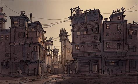Artstation Slums Anthony Brault Anime City Slums Building