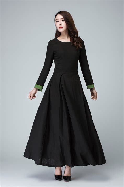 Black Dress Linen Dress Maxi Dress Women Dress 1450 Xiaolizi