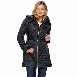 Women 39 S Nine West Hooded Diamond Quilted Belted Jacket Womens Quilted