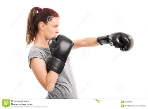 Young Girl With Boxing Gloves Punching Stock Photo Image Of Profile