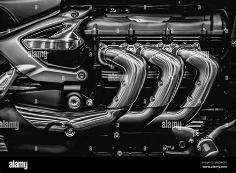 Motorcycle Engine Closeup Superbike Engine Exhaust Pipes Art Photography In Black And White