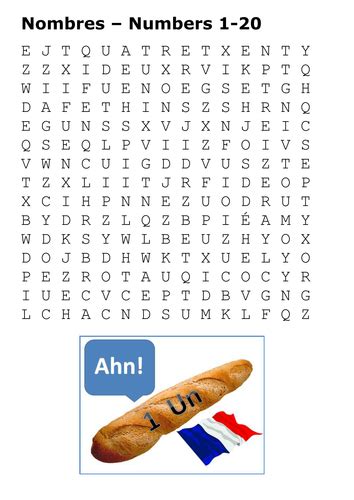 French Numbers 1 To 20 Word Search By Sfy773 Teaching