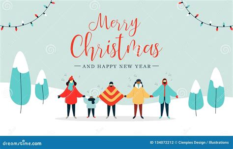 Merry Christmas Card Of Diverse People Singing Stock Vector