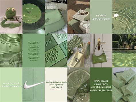 100 Pcs Sage Green Wall Collage Kit Aesthetic Sage Green Etsy